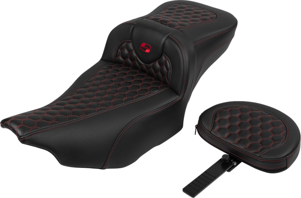 Saddlemen Roadsofa HC Extended Reach With Driver's Backrest Seat, Red Stitch - 23+ Touring Seat Saddlemen