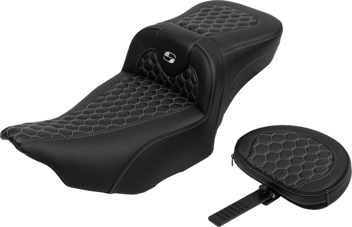 Roadsofa HC Extended Reach With Driver's Backrest Seat, Silver Stitch - 23+ Touring Seat Saddlemen