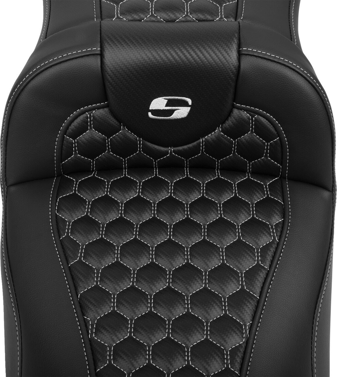 Roadsofa HC Extended Reach With Driver's Backrest Seat, Silver Stitch - 23+ Touring Seat Saddlemen