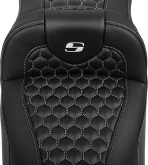 Roadsofa HC Extended Reach With Driver's Backrest Seat, Silver Stitch - 23+ Touring Seat Saddlemen