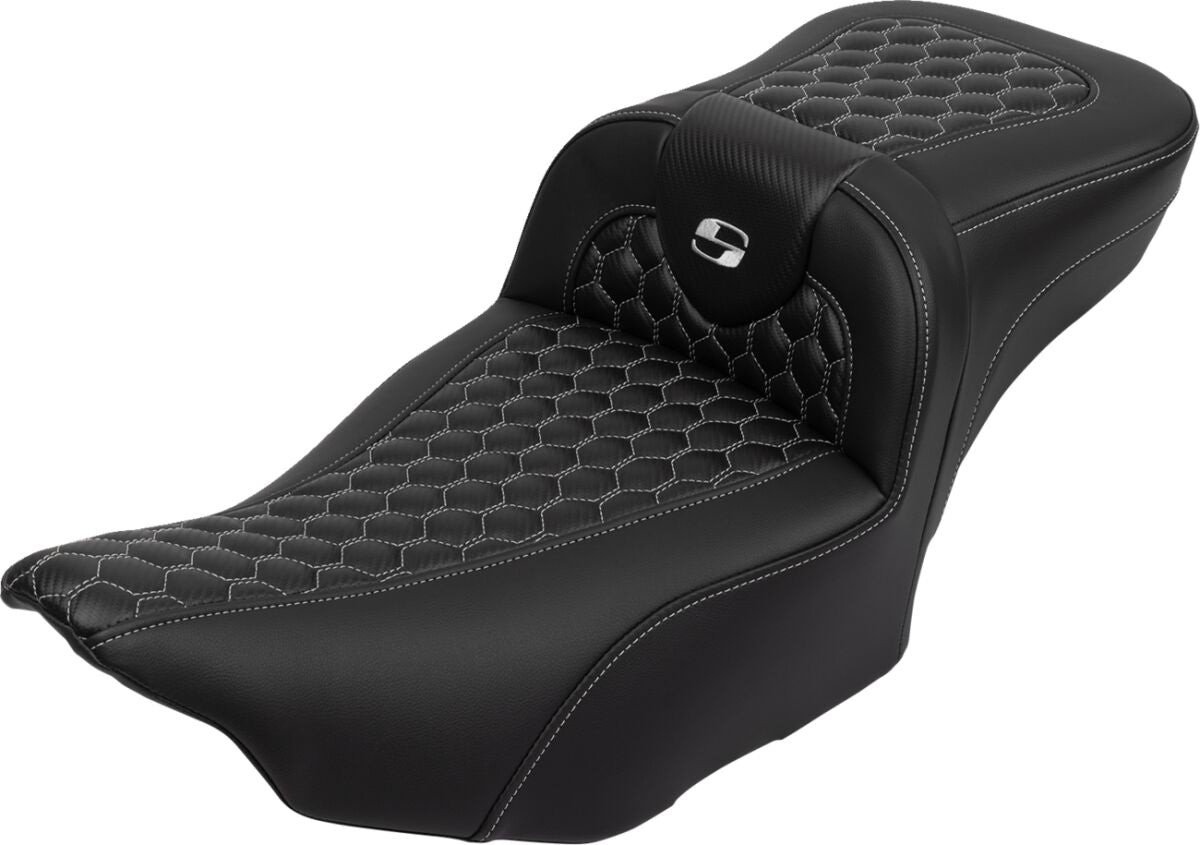 Saddlemen Roadsofa HC Extended Reach With Driver's Backrest Seat, Silver Stitch - 23+ Touring Seat Saddlemen
