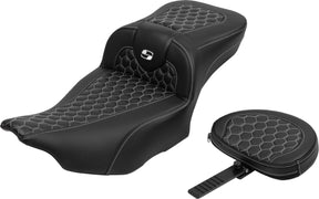 Roadsofa HC Extended Reach With Driver's Backrest Seat, White Stitch - 23+ Touring Seat Saddlemen