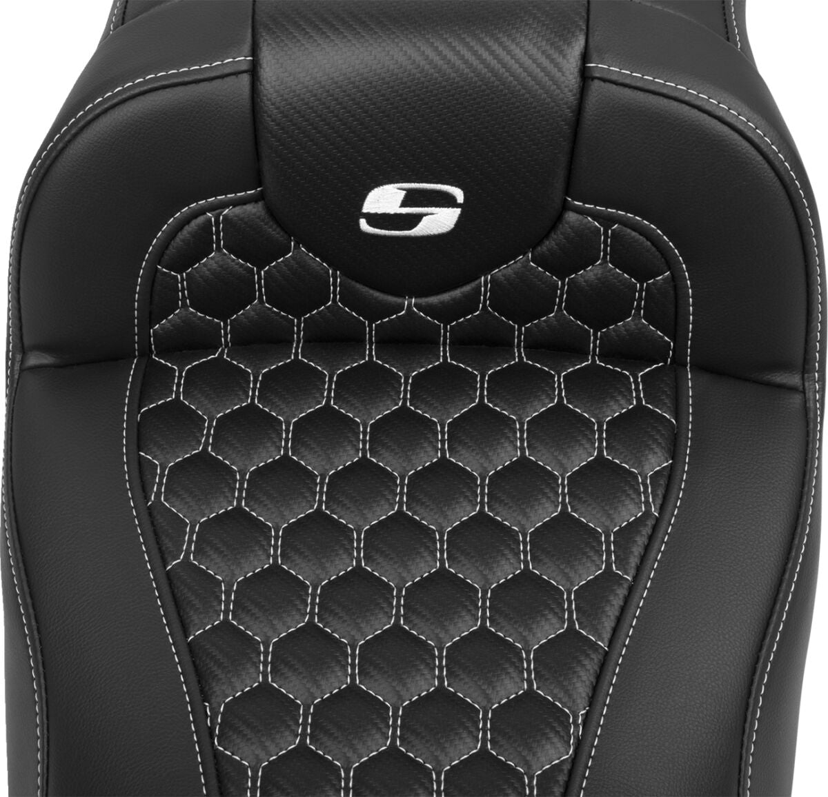 Roadsofa HC Extended Reach With Driver's Backrest Seat, White Stitch - 23+ Touring Seat Saddlemen