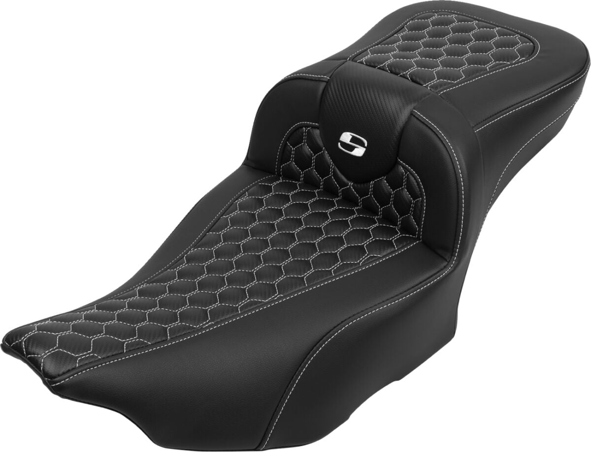Saddlemen Roadsofa HC Extended Reach With Driver's Backrest Seat, White Stitch - 23+ Touring Seat Saddlemen