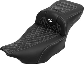 Saddlemen Roadsofa HC Extended Reach With Driver's Backrest Seat, White Stitch - 23+ Touring Seat Saddlemen