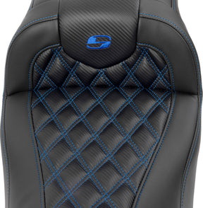 Roadsofa CF LS Seat, Blue Stitch - 23+ Touring Seat Saddlemen