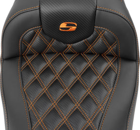 Roadsofa CF LS Seat, Orange Stitch - 23+ Touring Seat Saddlemen
