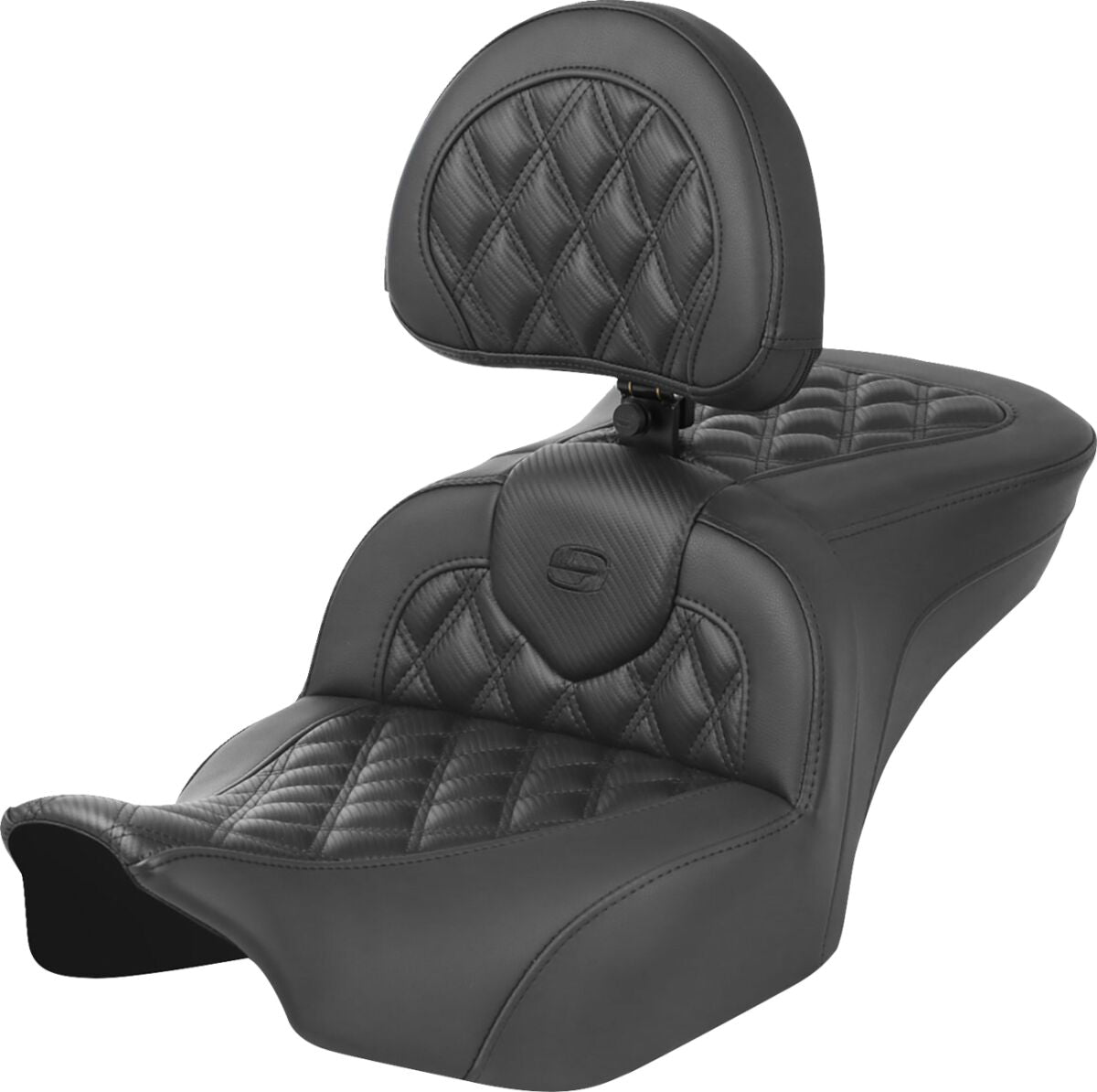 Saddlemen Roadsofa CF LS With Driver's Backrest Seat, Black Stitch - 23+ Touring Seat Saddlemen