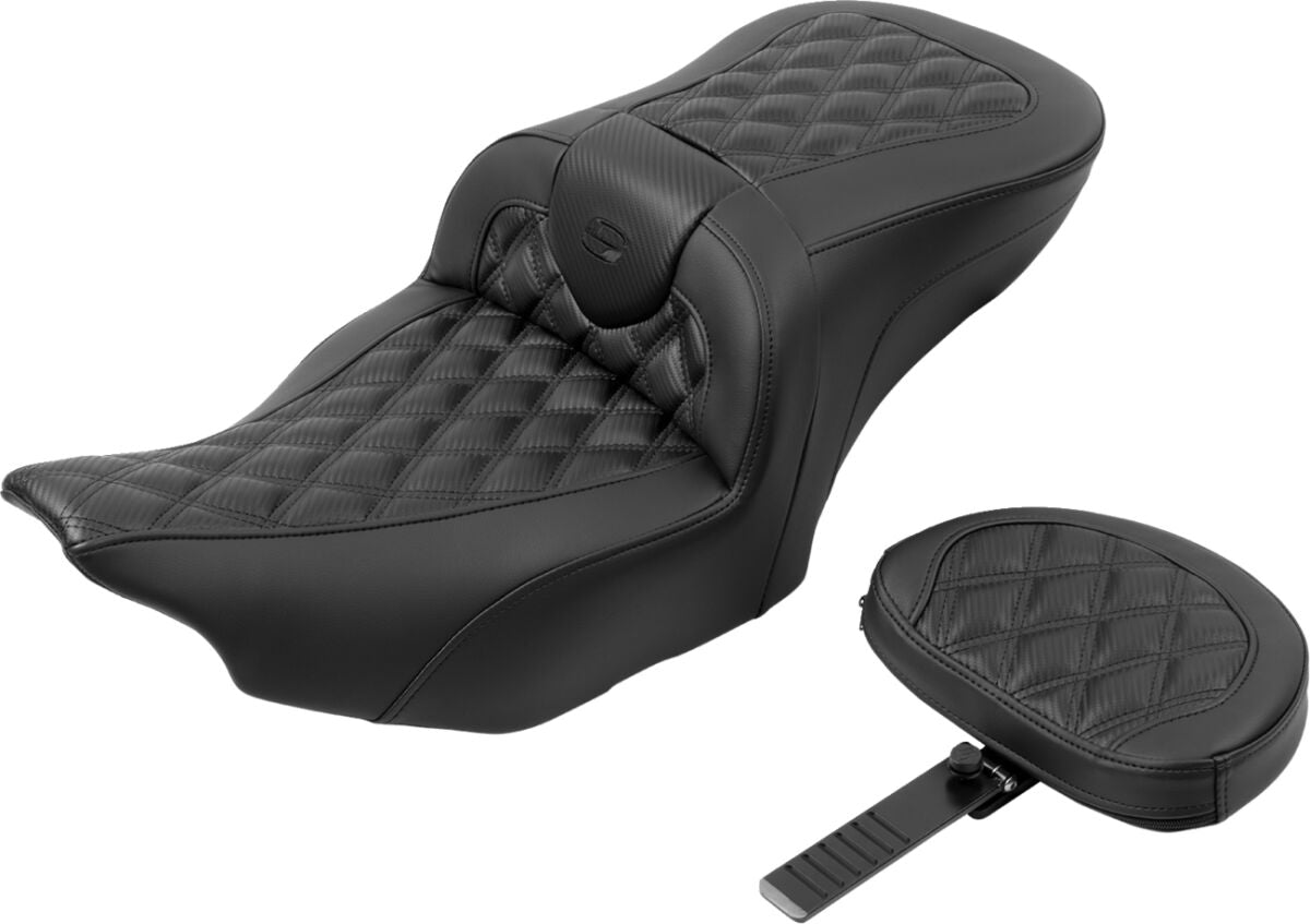 Saddlemen Roadsofa CF LS With Driver's Backrest Seat, Black Stitch - 23+ Touring Seat Saddlemen