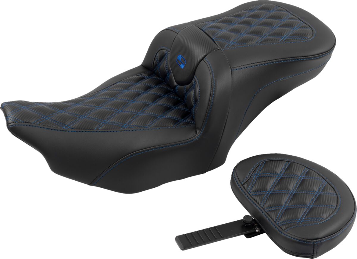 Roadsofa CF LS With Driver's Backrest Seat, Blue Stitch - 23+ Touring Seat Saddlemen