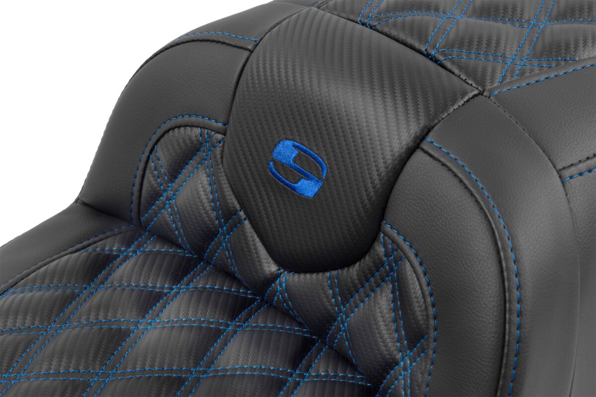 Roadsofa CF LS With Driver's Backrest Seat, Blue Stitch - 23+ Touring Seat Saddlemen