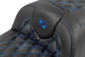 Roadsofa CF LS With Driver's Backrest Seat, Blue Stitch - 23+ Touring Seat Saddlemen