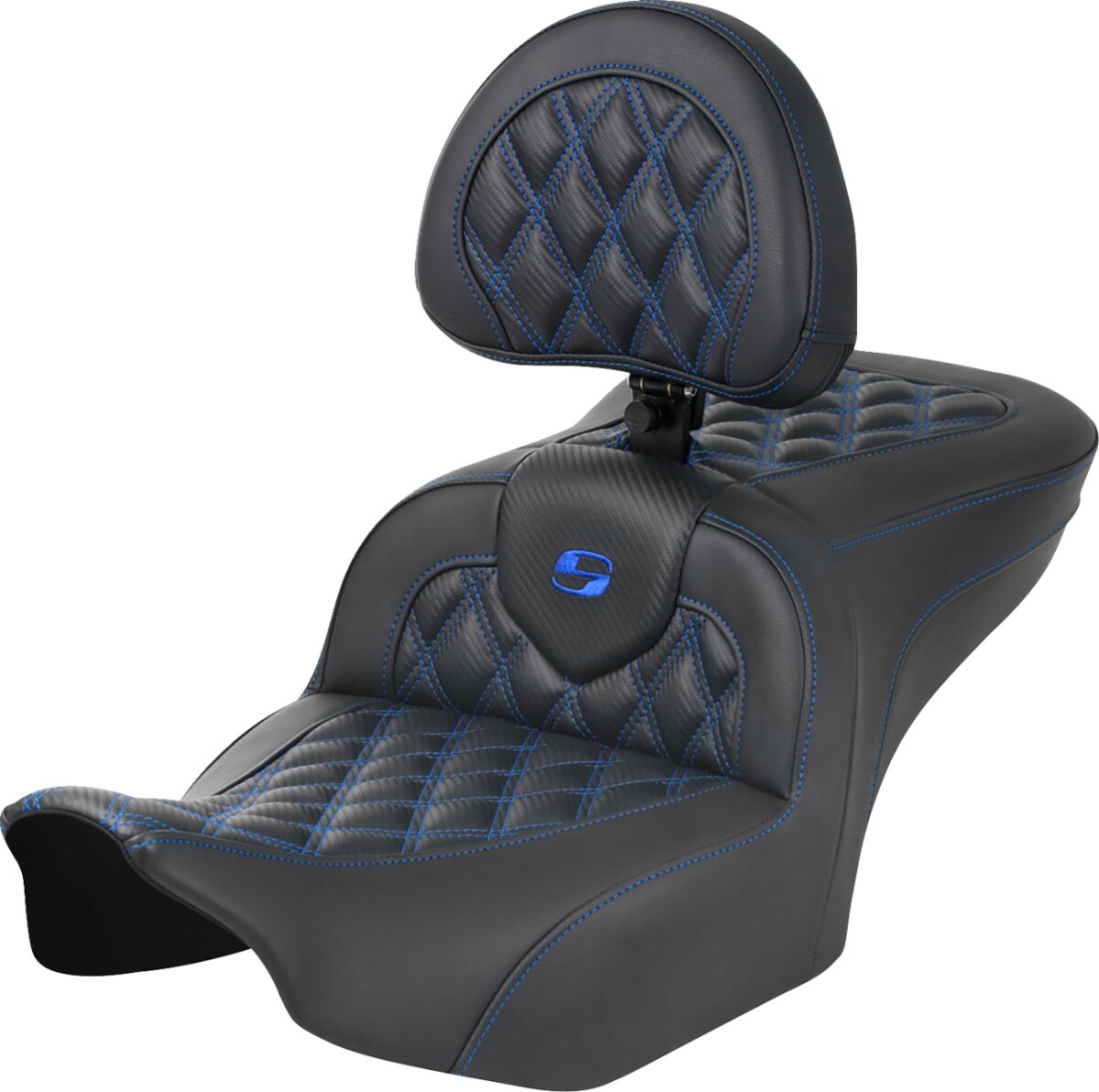 Saddlemen Roadsofa CF LS With Driver's Backrest Seat, Blue Stitch - 23+ Touring Seat Saddlemen