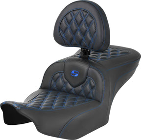 Saddlemen Roadsofa CF LS With Driver's Backrest Seat, Blue Stitch - 23+ Touring Seat Saddlemen