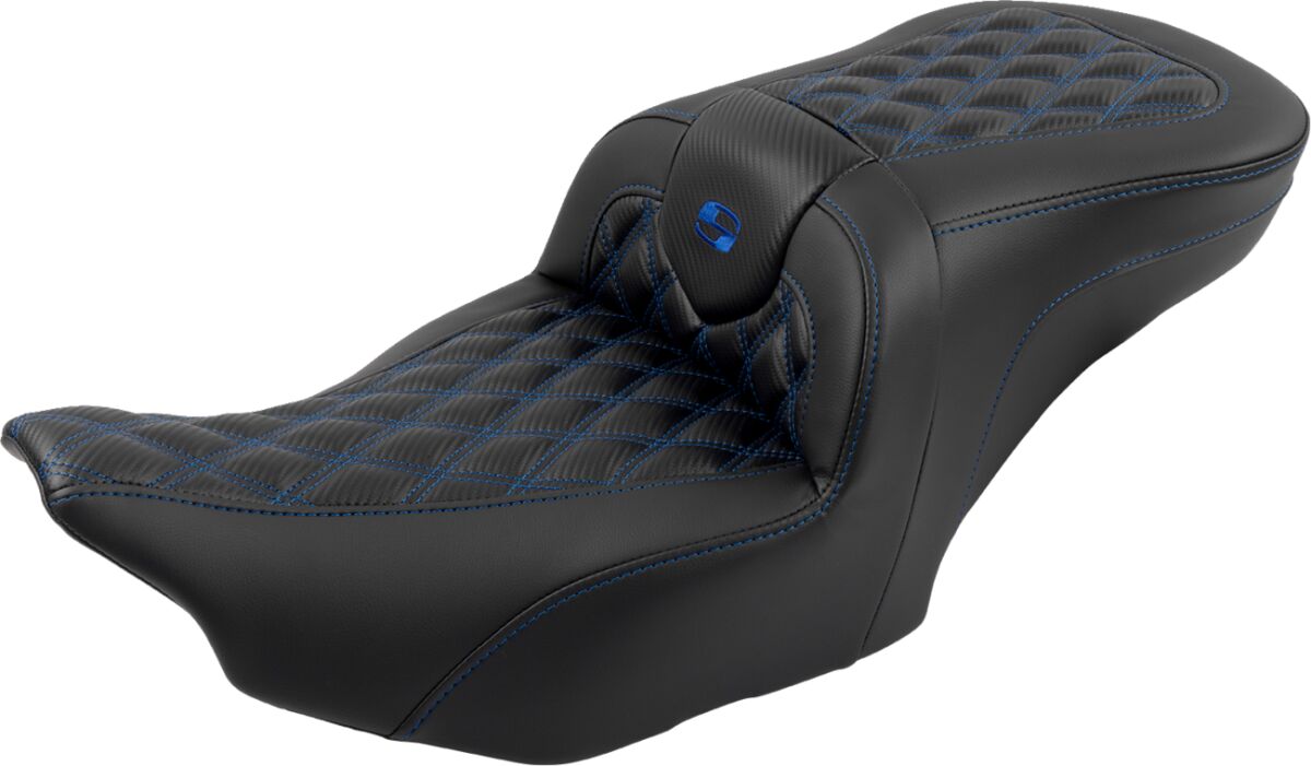 Saddlemen Roadsofa CF LS With Driver's Backrest Seat, Blue Stitch - 23+ Touring Seat Saddlemen