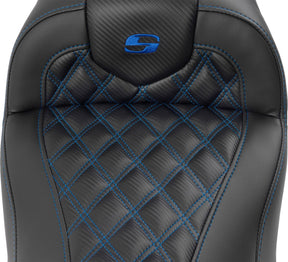 Saddlemen Roadsofa CF LS With Driver's Backrest Seat, Blue Stitch - 23+ Touring Seat Saddlemen
