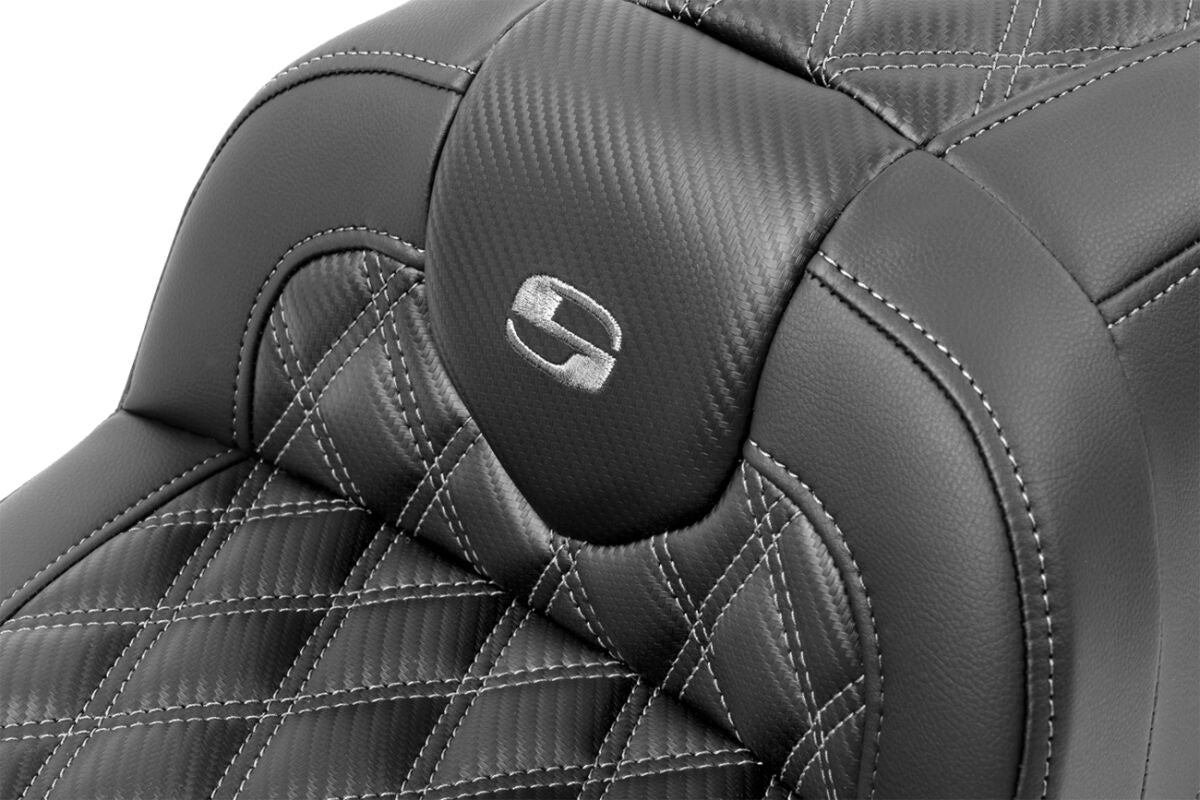 Roadsofa CF LS With Driver's Backrest Seat, Gray Stitch - 23+ Touring Seat Saddlemen