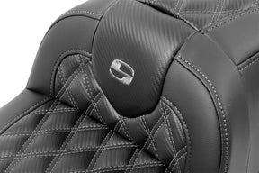 Roadsofa CF LS With Driver's Backrest Seat, Gray Stitch - 23+ Touring Seat Saddlemen