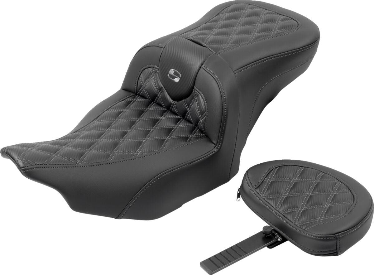 Roadsofa CF LS With Driver's Backrest Seat, Gray Stitch - 23+ Touring Seat Saddlemen