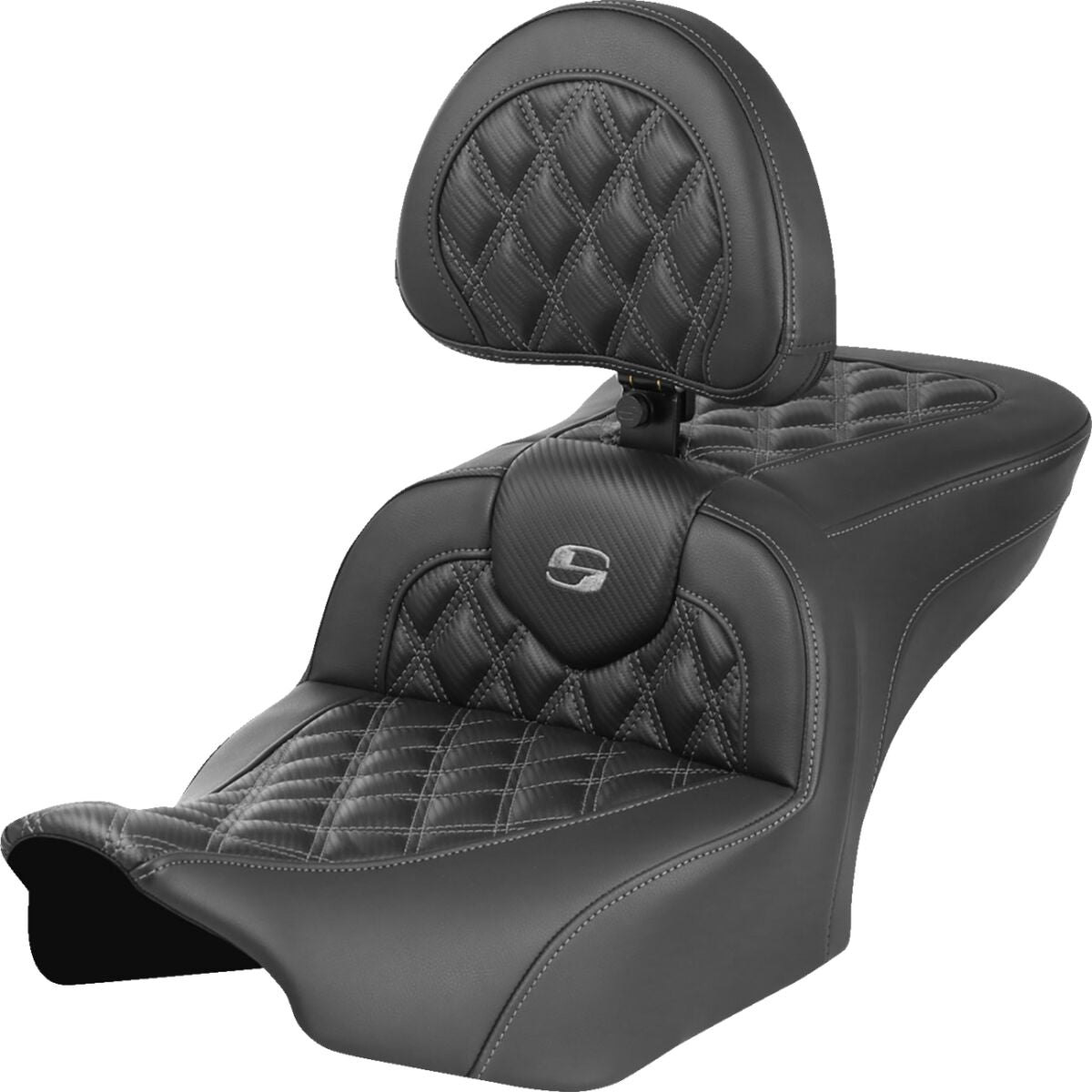 Saddlemen Roadsofa CF LS With Driver's Backrest Seat, Gray Stitch - 23+ Touring Seat Saddlemen