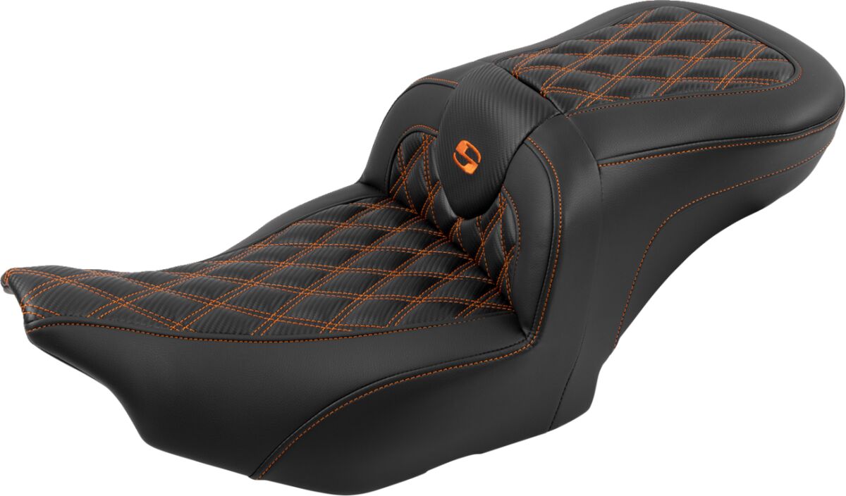 Roadsofa CF LS With Driver's Backrest Seat, Orange Stitch - 23+ Touring Seat Saddlemen