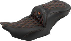 Roadsofa CF LS With Driver's Backrest Seat, Orange Stitch - 23+ Touring Seat Saddlemen