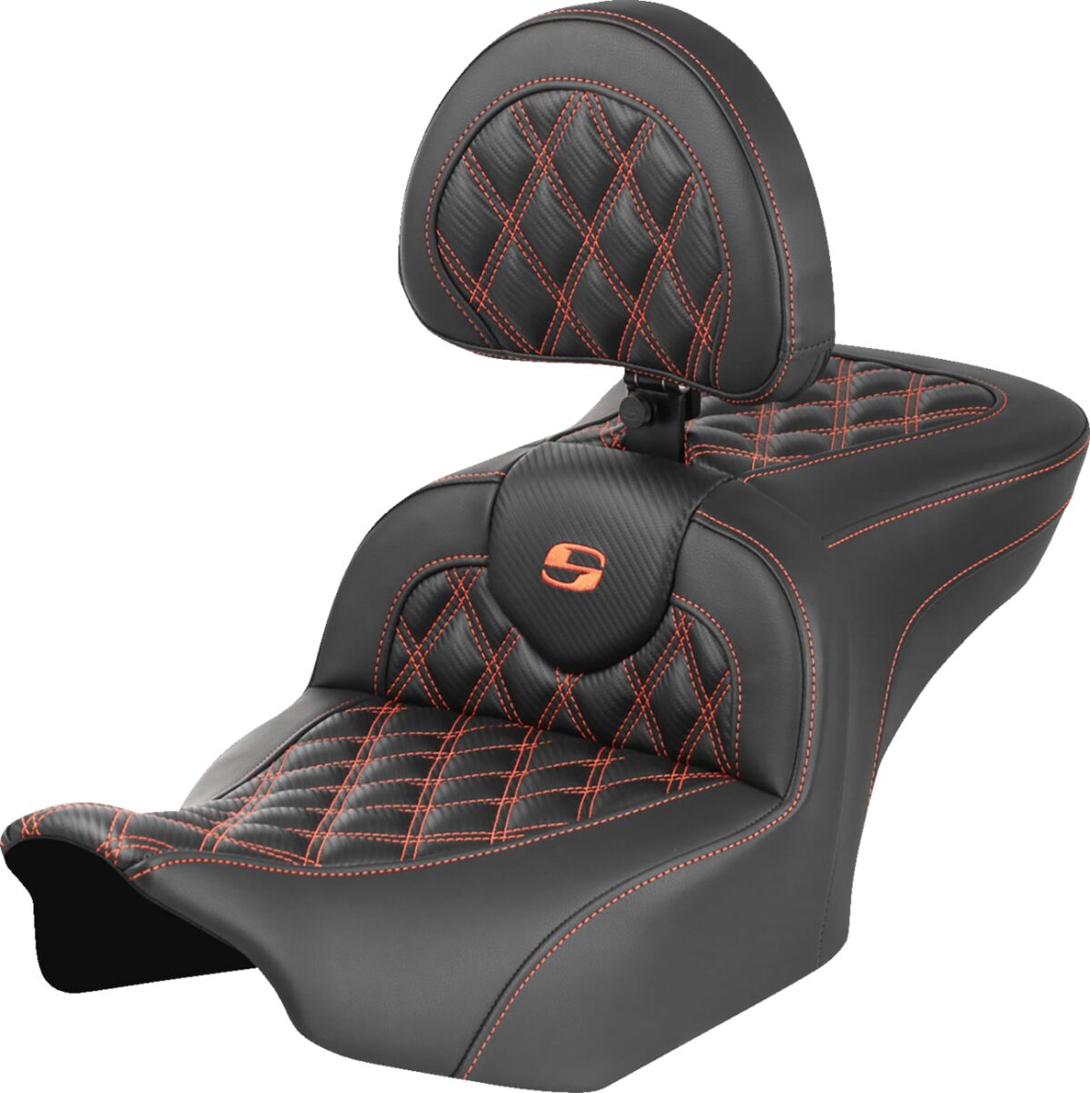 Saddlemen Roadsofa CF LS With Driver's Backrest Seat, Orange Stitch - 23+ Touring Seat Saddlemen