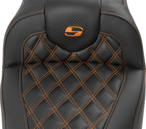 Saddlemen Roadsofa CF LS With Driver's Backrest Seat, Orange Stitch - 23+ Touring Seat Saddlemen