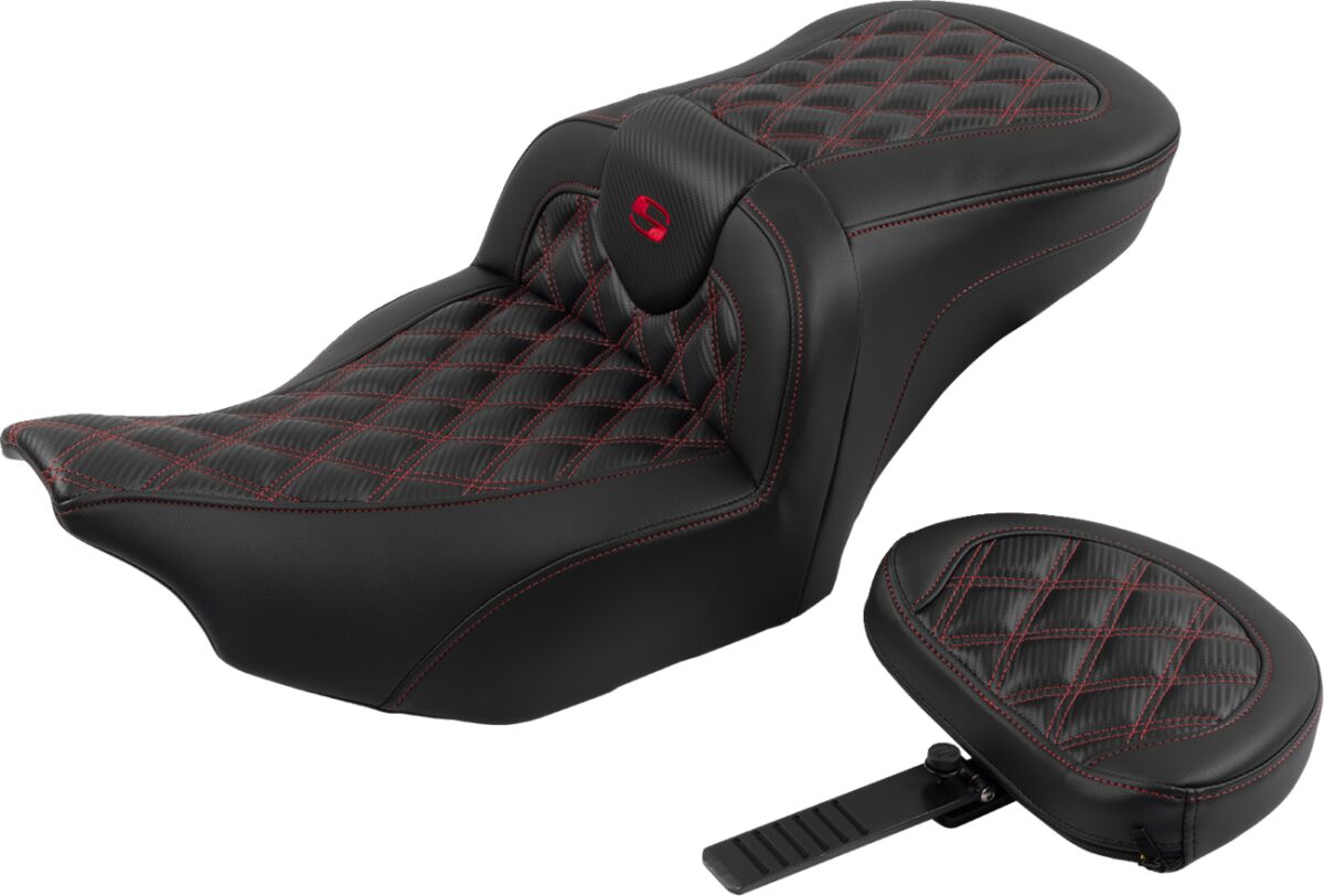 Roadsofa CF LS With Driver's Backrest Seat, Red Stitch - 23+ Touring Seat Saddlemen