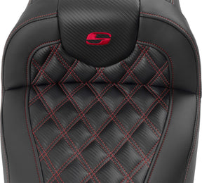 Roadsofa CF LS With Driver's Backrest Seat, Red Stitch - 23+ Touring Seat Saddlemen