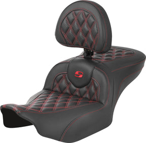 Saddlemen Roadsofa CF LS With Driver's Backrest Seat, Red Stitch - 23+ Touring Seat Saddlemen
