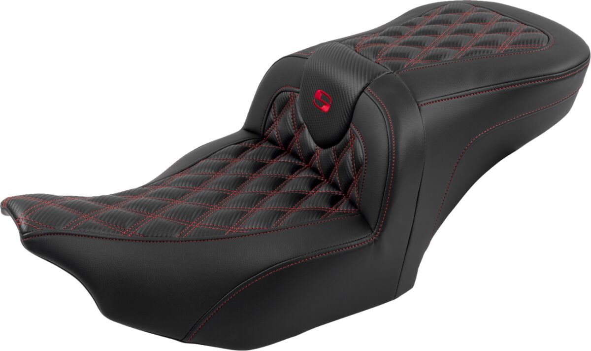 Saddlemen Roadsofa CF LS With Driver's Backrest Seat, Red Stitch - 23+ Touring Seat Saddlemen