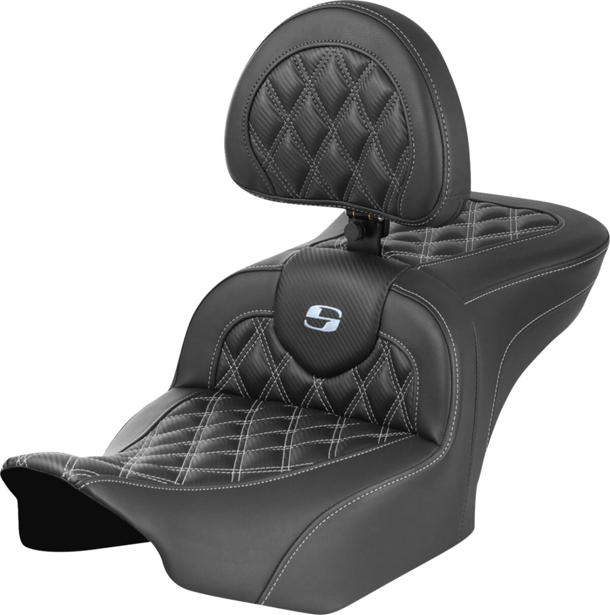 Saddlemen Roadsofa CF LS With Driver's Backrest Seat, Silver Stitch - 23+ Touring Seat Saddlemen