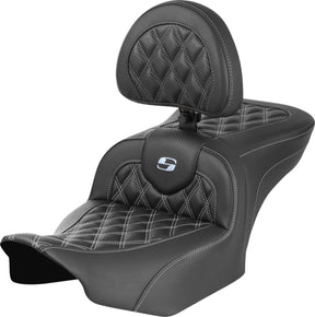 Saddlemen Roadsofa CF LS With Driver's Backrest Seat, Silver Stitch - 23+ Touring Seat Saddlemen