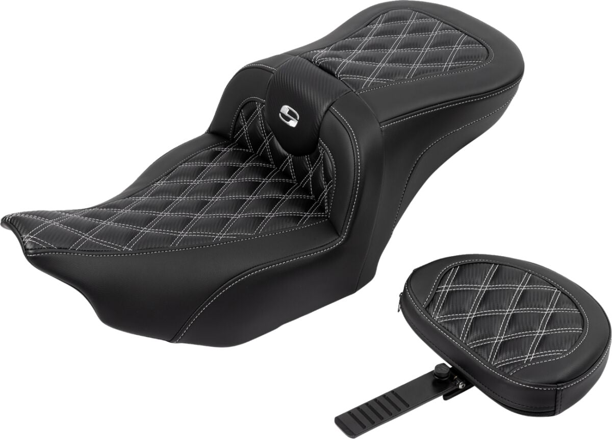 Saddlemen Roadsofa CF LS With Driver's Backrest Seat, Silver Stitch - 23+ Touring Seat Saddlemen