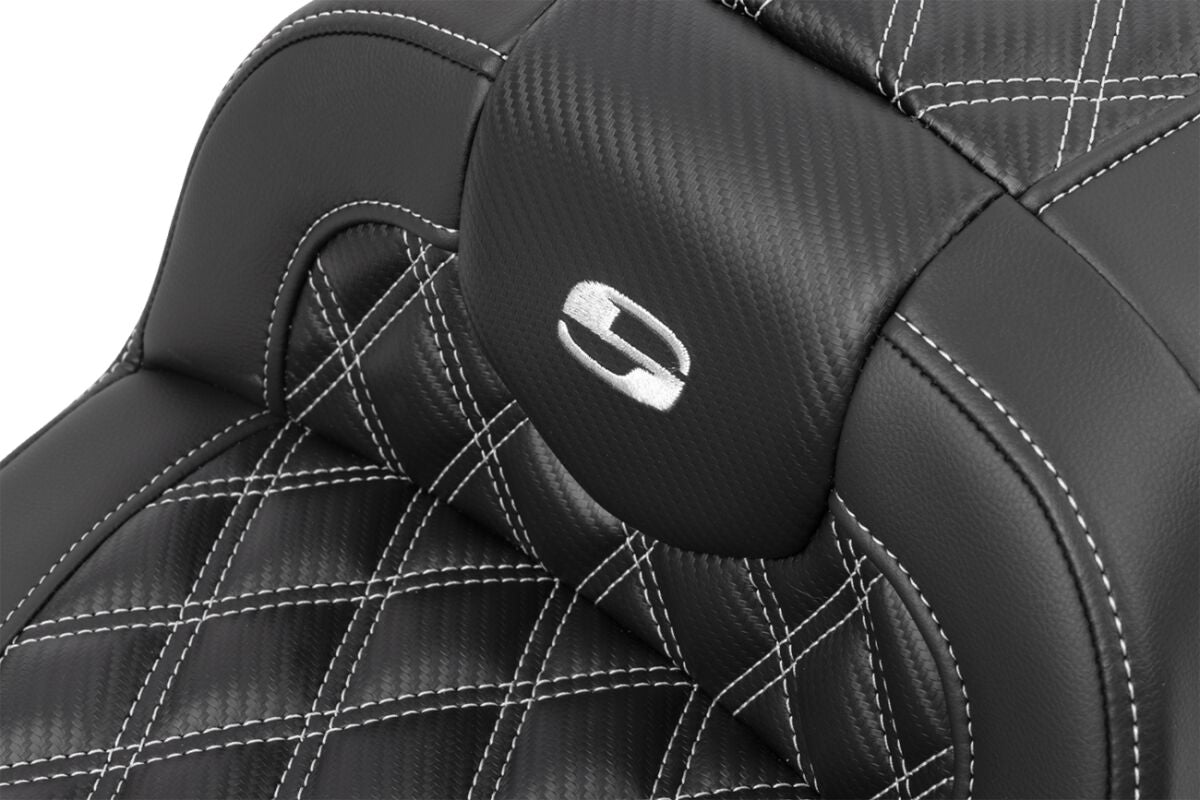 Saddlemen Roadsofa CF LS With Driver's Backrest Seat, Silver Stitch - 23+ Touring Seat Saddlemen