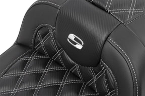 Saddlemen Roadsofa CF LS With Driver's Backrest Seat, Silver Stitch - 23+ Touring Seat Saddlemen