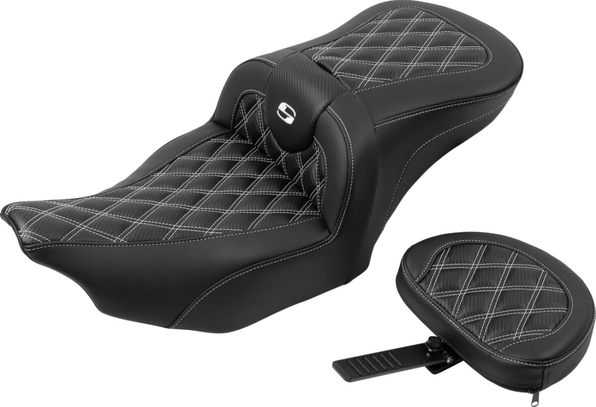 Roadsofa CF LS With Driver's Backrest Seat, White Stitch - 23+ Touring Seat Saddlemen