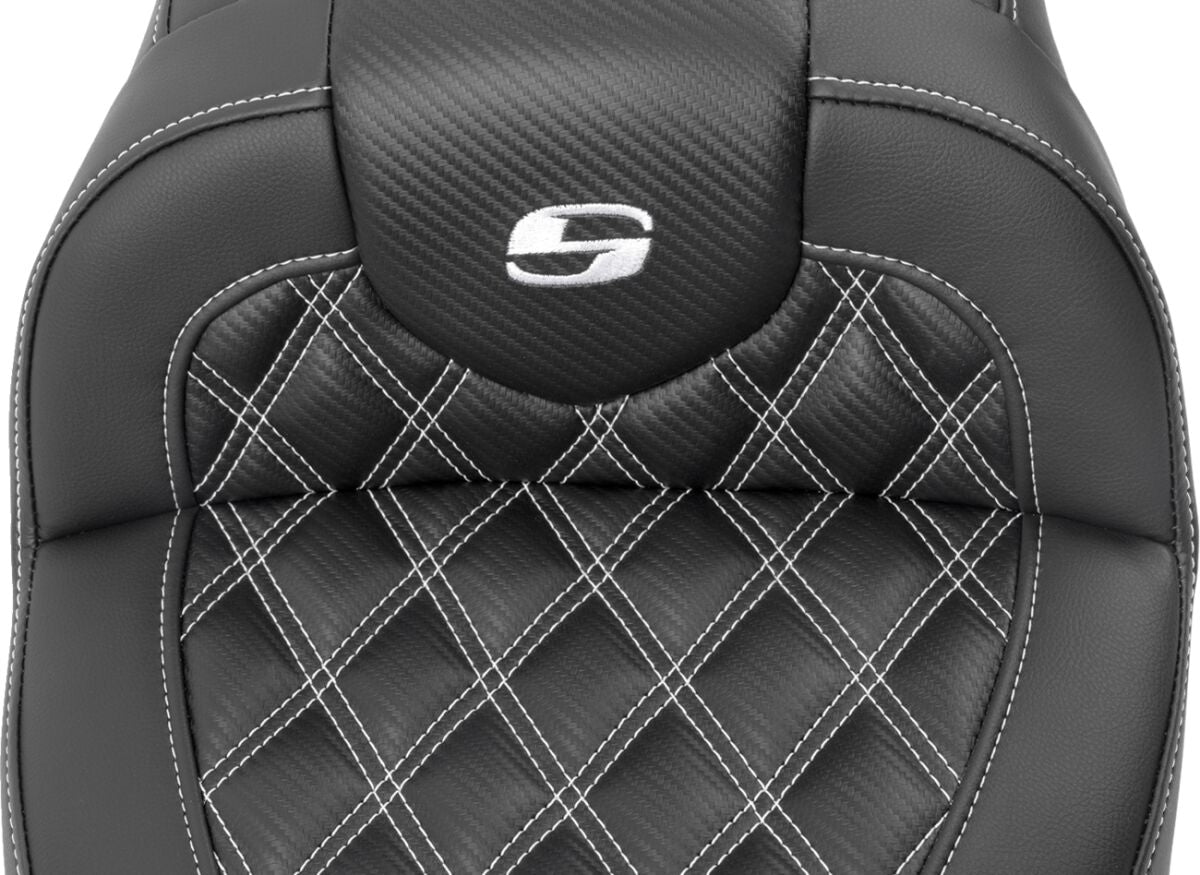 Roadsofa CF LS With Driver's Backrest Seat, White Stitch - 23+ Touring Seat Saddlemen