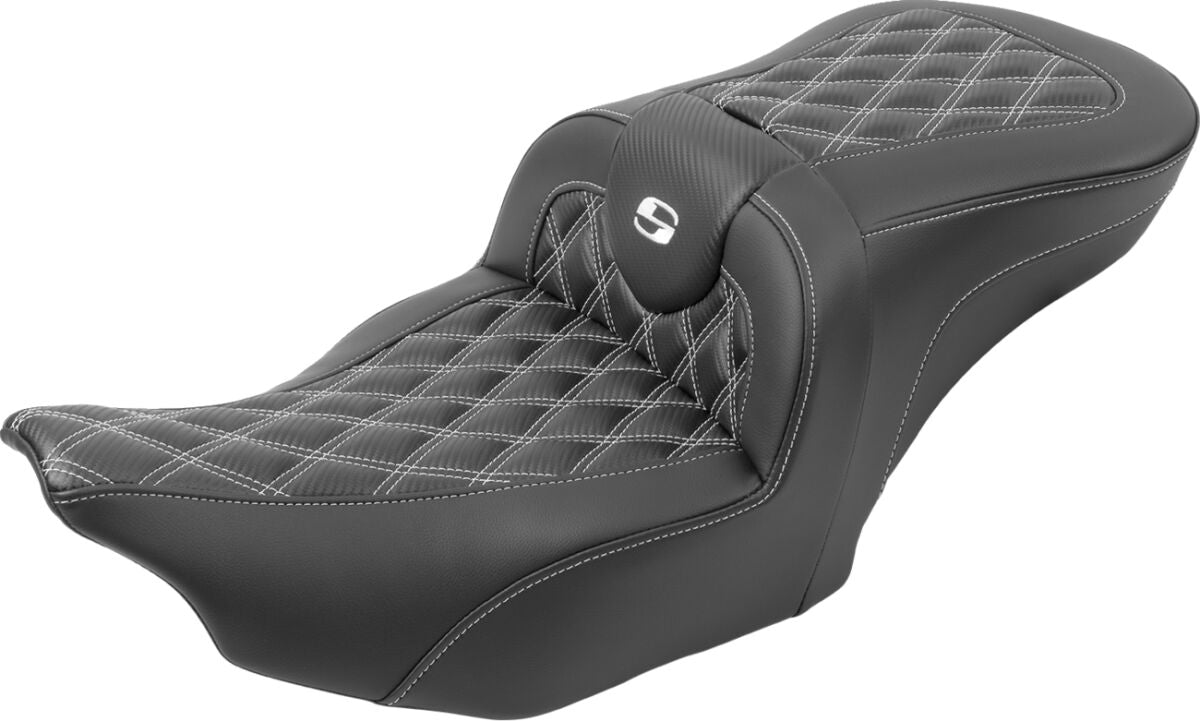 Roadsofa CF LS With Driver's Backrest Seat, White Stitch - 23+ Touring Seat Saddlemen