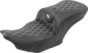 Roadsofa CF LS With Driver's Backrest Seat, White Stitch - 23+ Touring Seat Saddlemen