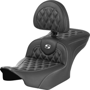 Saddlemen Roadsofa CF LS With Driver's Backrest Seat, White Stitch - 23+ Touring Seat Saddlemen