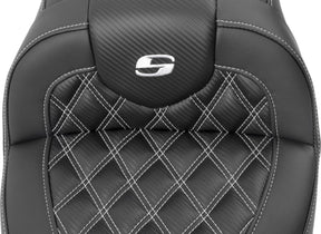 Saddlemen Roadsofa CF LS With Driver's Backrest Seat, White Stitch - 23+ Touring Seat Saddlemen