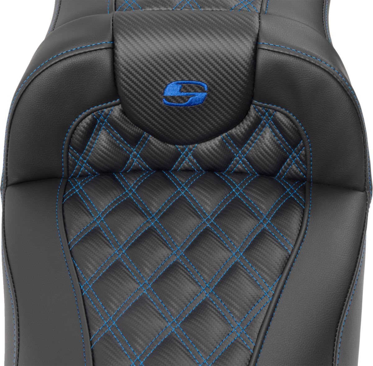 Roadsofa Extended Reach CF LS Seat, Blue Stitch - 23+ Touring Seat Saddlemen