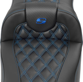 Roadsofa Extended Reach CF LS Seat, Blue Stitch - 23+ Touring Seat Saddlemen