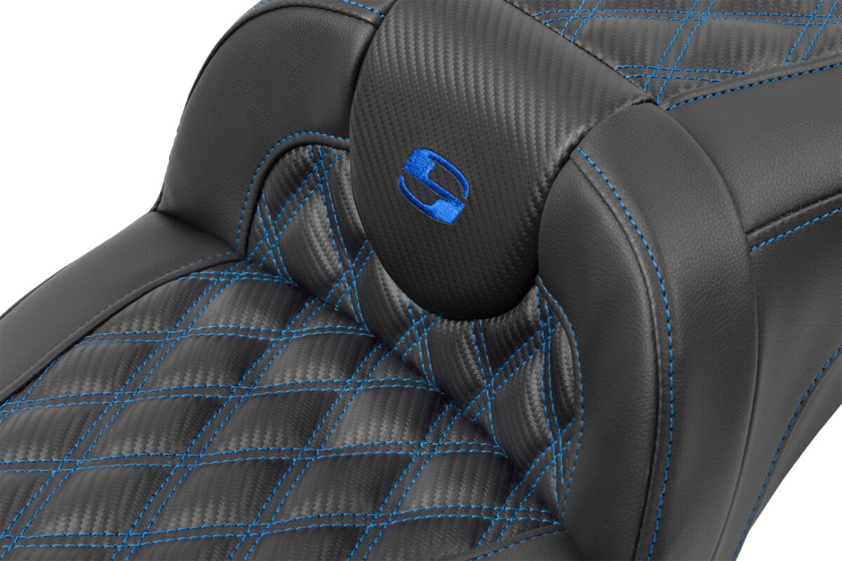 Roadsofa Extended Reach CF LS Seat, Blue Stitch - 23+ Touring Seat Saddlemen