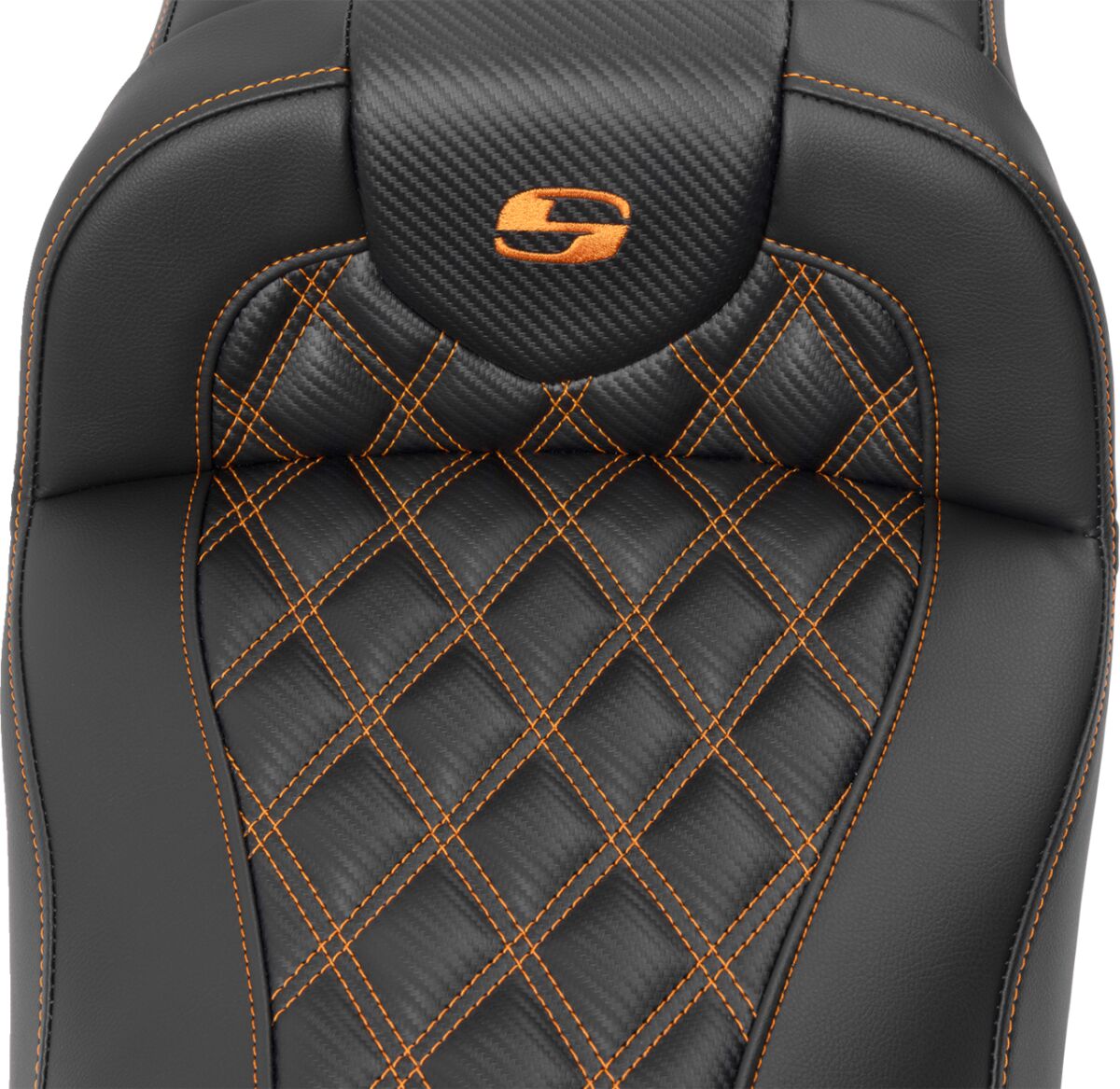 Roadsofa Extended Reach CF LS Seat, Orange Stitch - 23+ Touring Seat Saddlemen