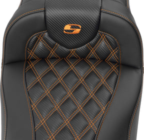 Roadsofa Extended Reach CF LS Seat, Orange Stitch - 23+ Touring Seat Saddlemen
