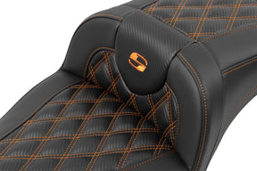Roadsofa Extended Reach CF LS Seat, Orange Stitch - 23+ Touring Seat Saddlemen