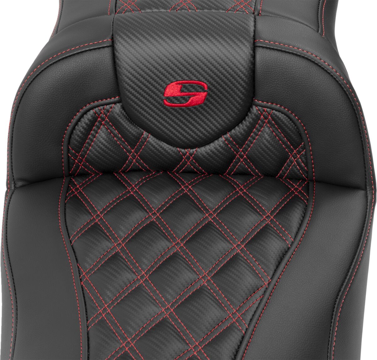 Roadsofa Extended Reach CF LS Seat, Red Stitch - 23+ Touring Seat Saddlemen